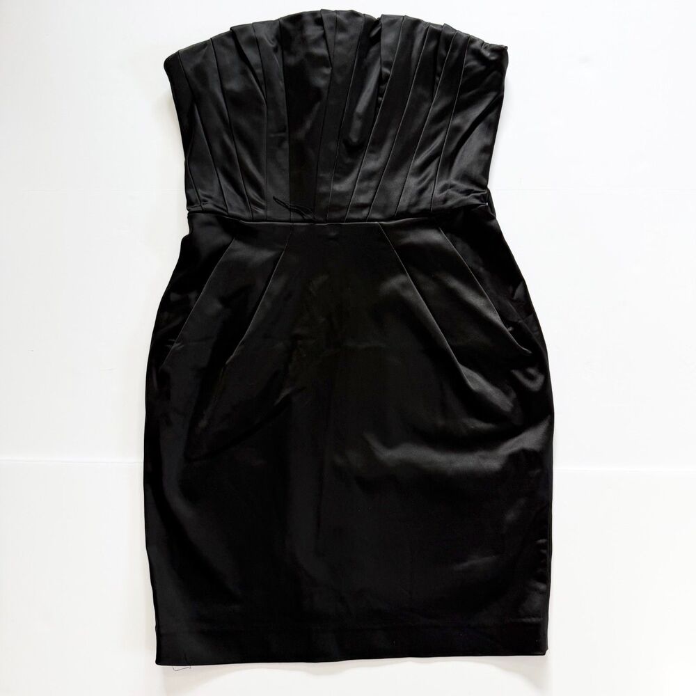 Vintage Bebe Strapless Pleated Satin Tulip Mini Dress M